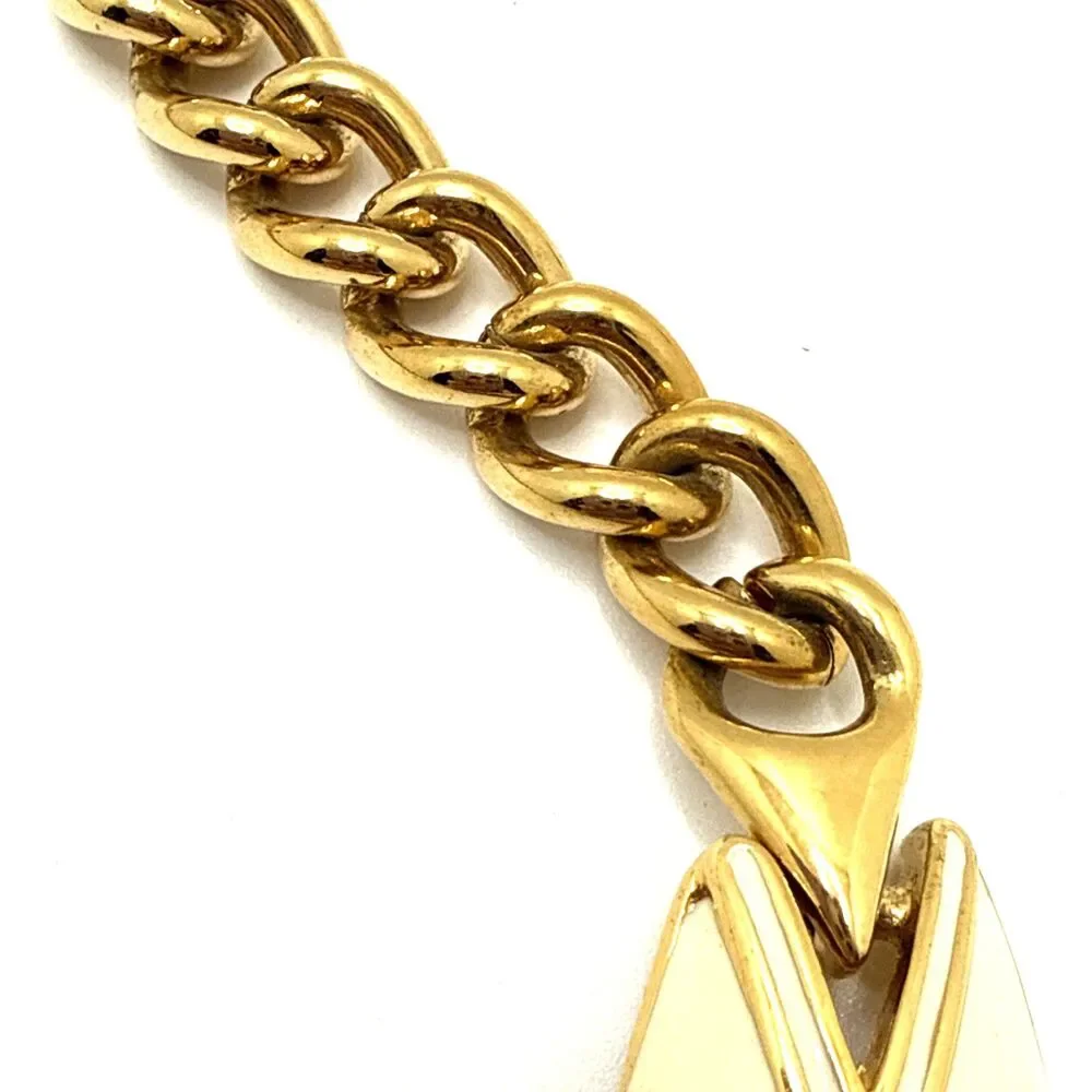Vintage Monet Collar Necklace Gold Tone Cream Enamel Modernist Choker 16